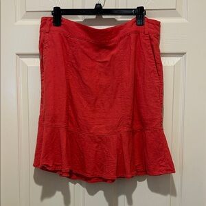 LOFT Outlet Coral Linen Blend A-Line Skirt with Ruffle and Pockets size 12